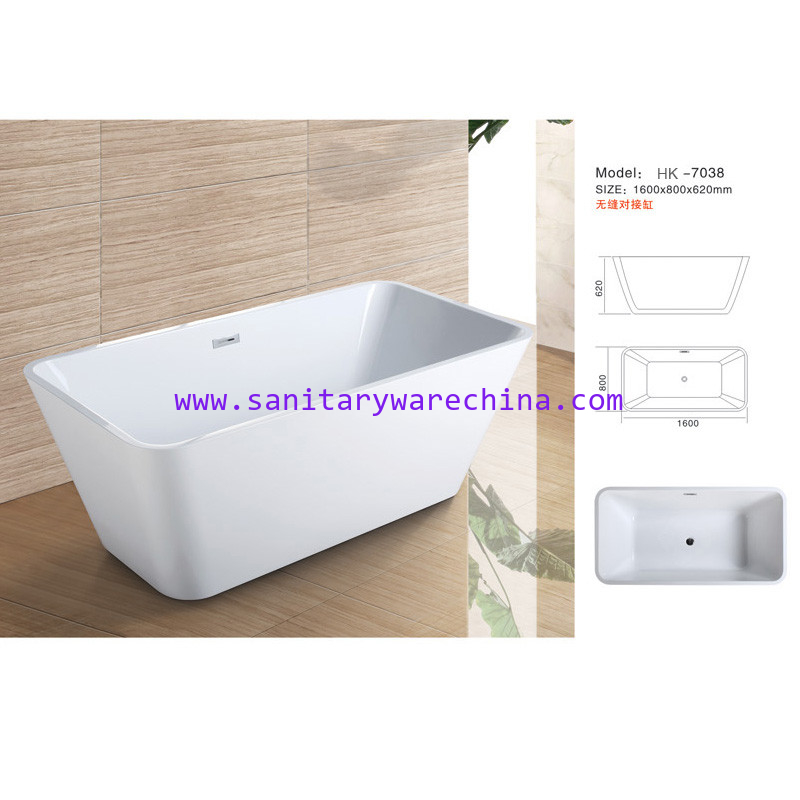Modern Bathtub,Acrylic bathtub white color,Bathtub, seamless Bathtub. HK-7038 Size:180X80X62CM