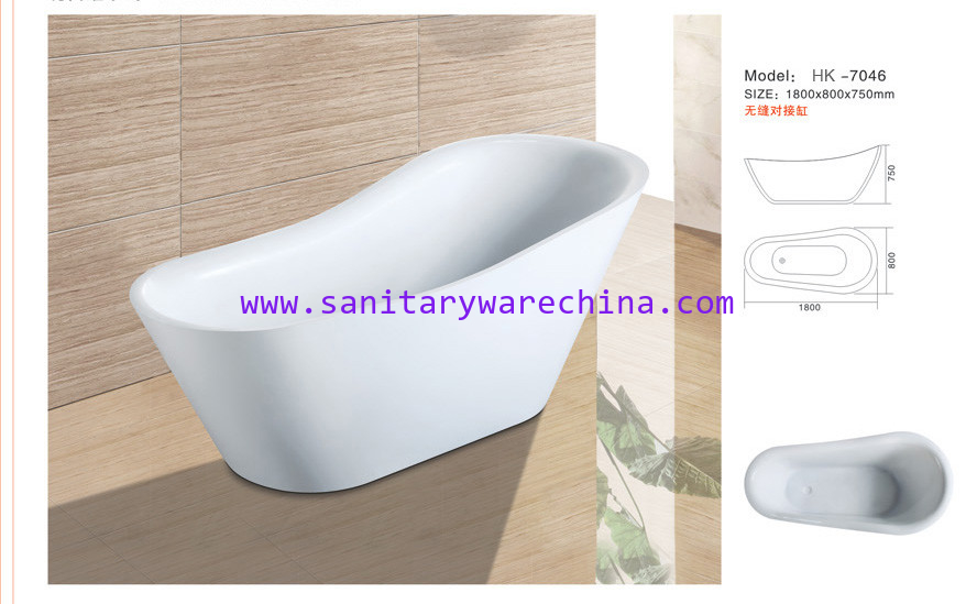 Modern Bathtub,Acrylic bathtub white color,seamless Bathtub. HK-7046 Size:180X80X62CM